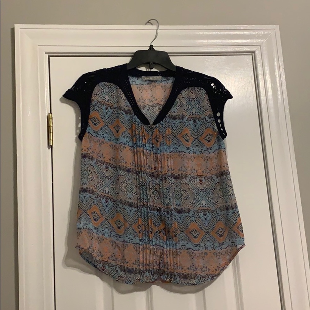 Navy and coral blouse